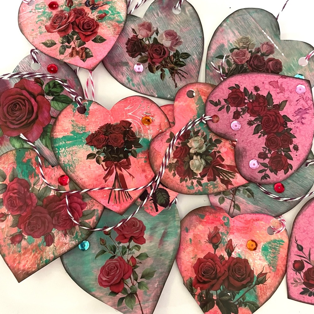 8 Rustic Heart hang tags
